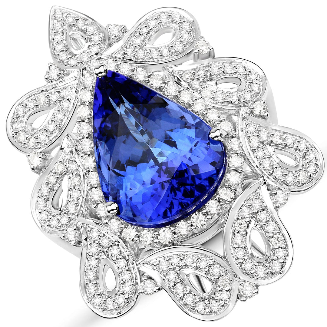 Anillo de oro blanco de 18 quilates con tanzanita genuina de 11,68 quilates y diamantes blancos