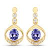 0.76 Carat Genuine Tanzanite and White Diamond 14K Yellow Gold Earrings