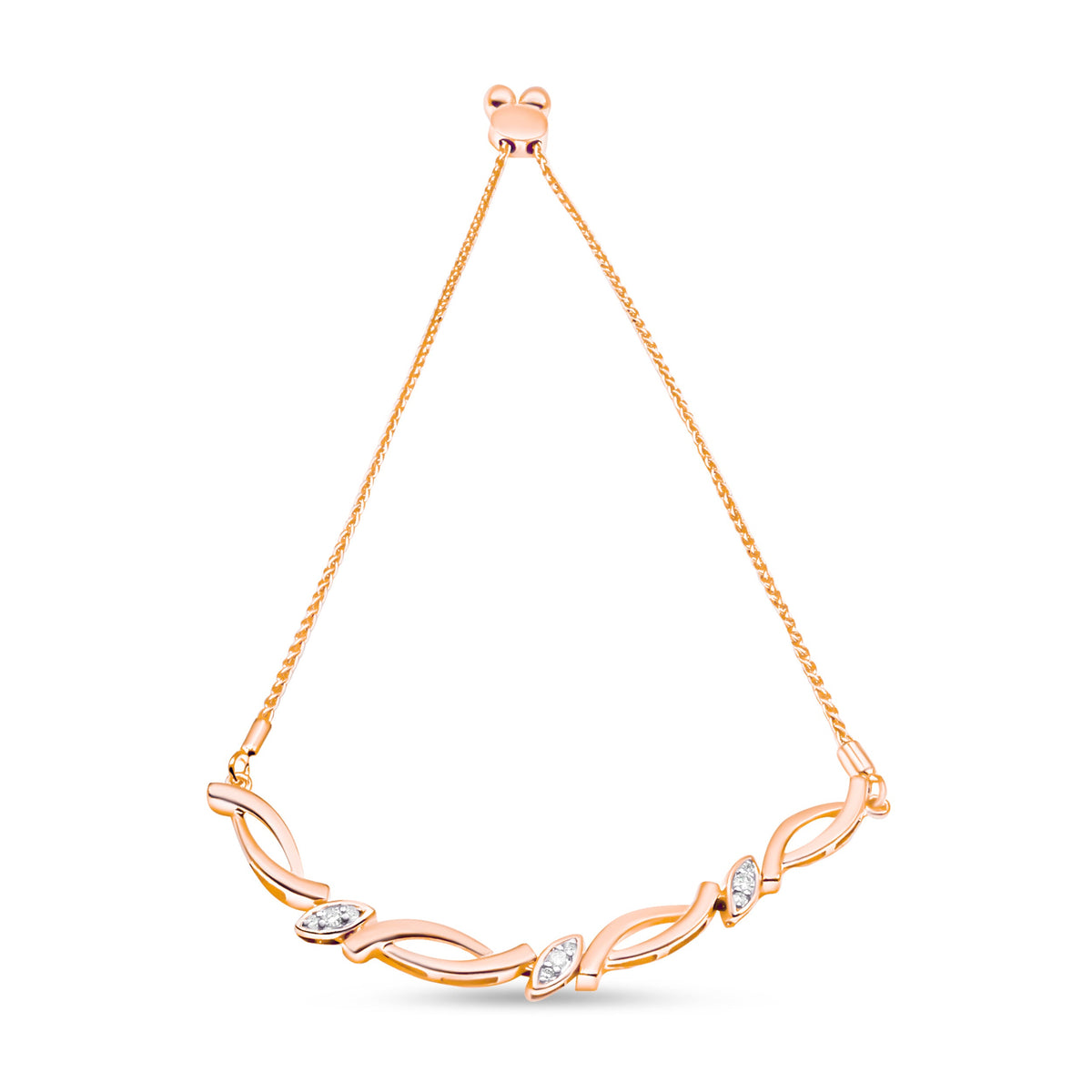 Pulsera de bolo con eslabones giratorios alternos de plata de ley .925 bañada en oro rosa de 14K con diamante de 1/10 Cttw (color I-J, claridad I2-I3) - Ajustable de 6" a 9"