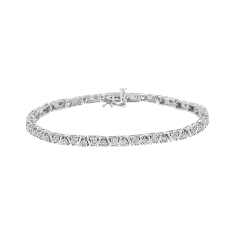 Brazalete de tenis de plata de ley .925 con diamantes en engaste de ilusión de 1,0 cttw (color I-J, claridad I3) - 7,25"