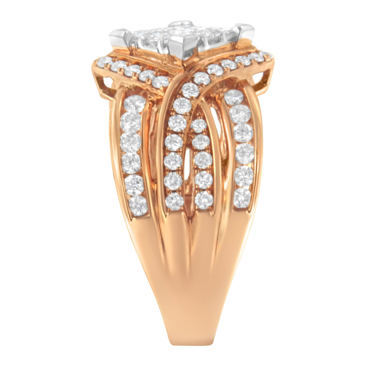 Anillo de cóctel de diamantes bicolor de oro de 10 quilates (1 1/2 cttw, color H-I, claridad I1-I2)