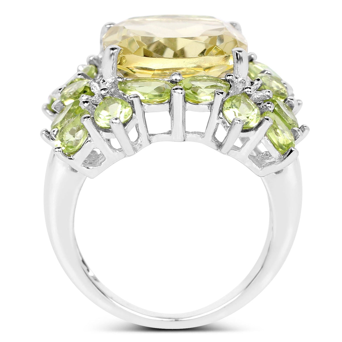 Anillo de plata de ley .925 con cuarzo limón y peridoto auténticos de 9.38 quilates