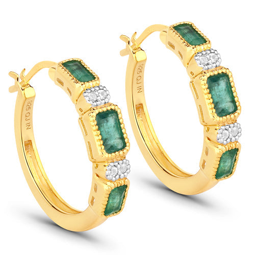Pendientes de plata esterlina .925 con esmeralda zambiana genuina de 2.40 quilates y topacio blanco