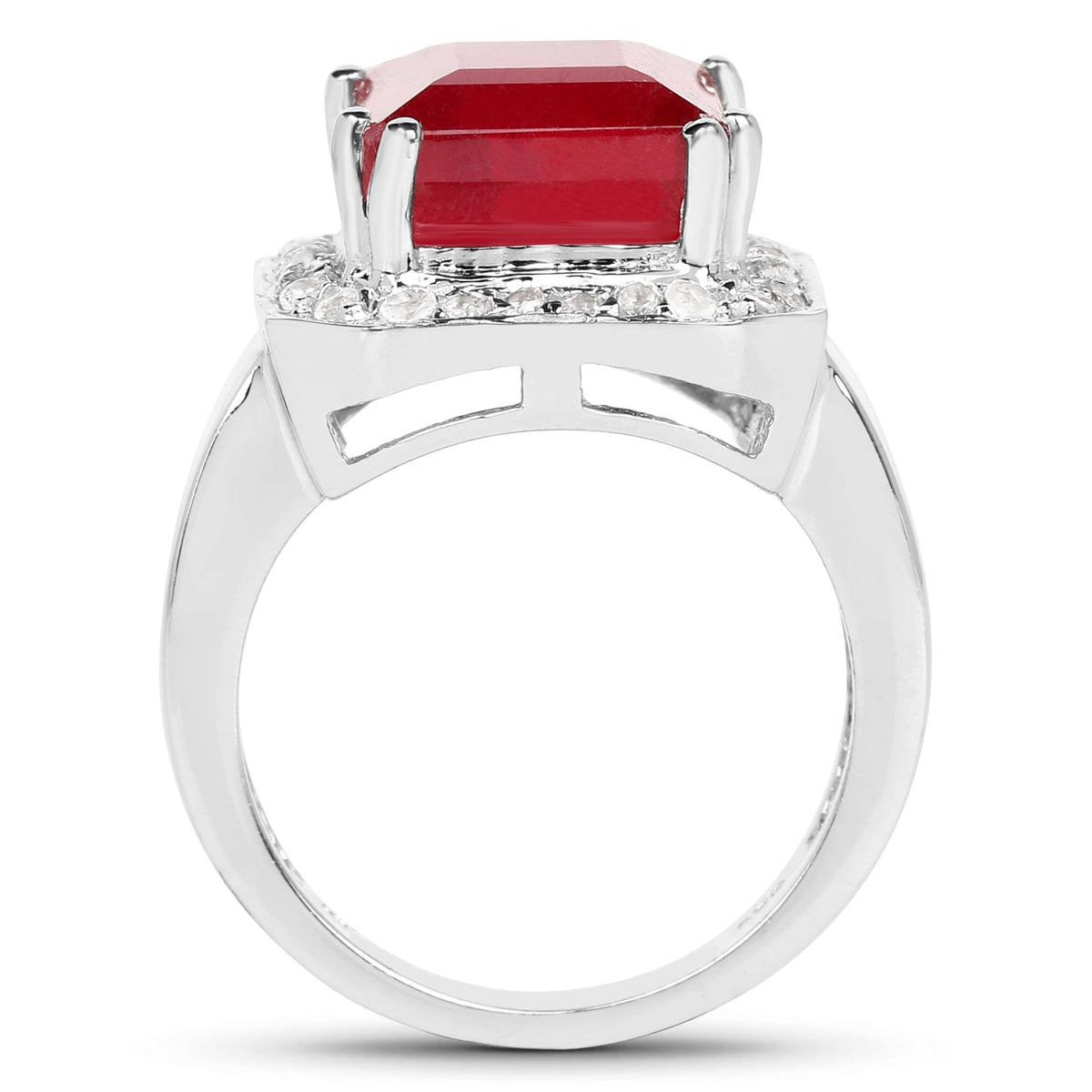 Anillo de Plata de ley .925 con Rubí relleno de cristal de 6.36 quilates y Topacio blanco