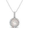 Round Shape Halo Diamond Pendant in 14k White and Rose Gold (1/2 cttw)