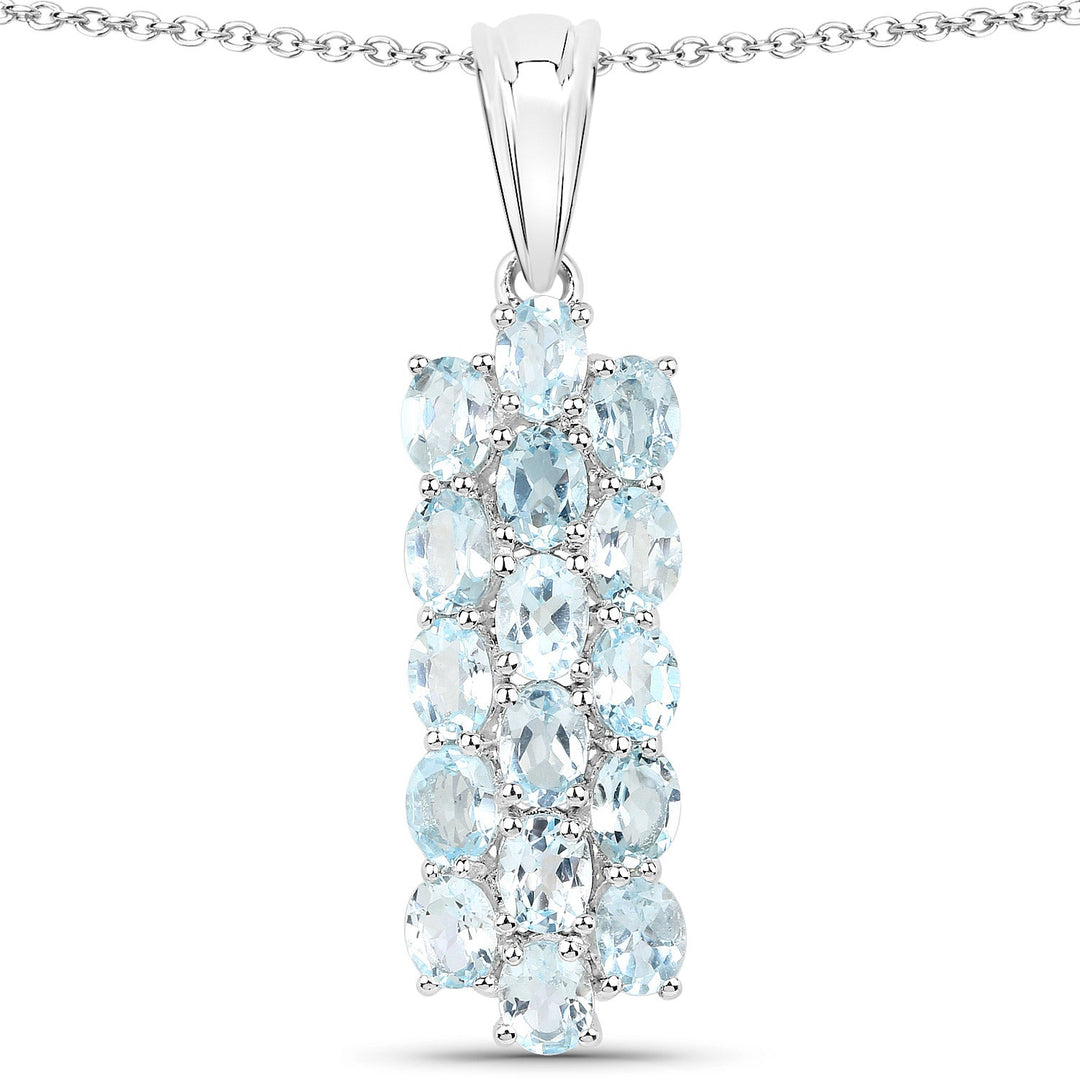 Juego de joyas de 3 piezas de topacio azul auténtico de 9,88 quilates y plata de ley .925 (anillo, pendientes y colgante con cadena)