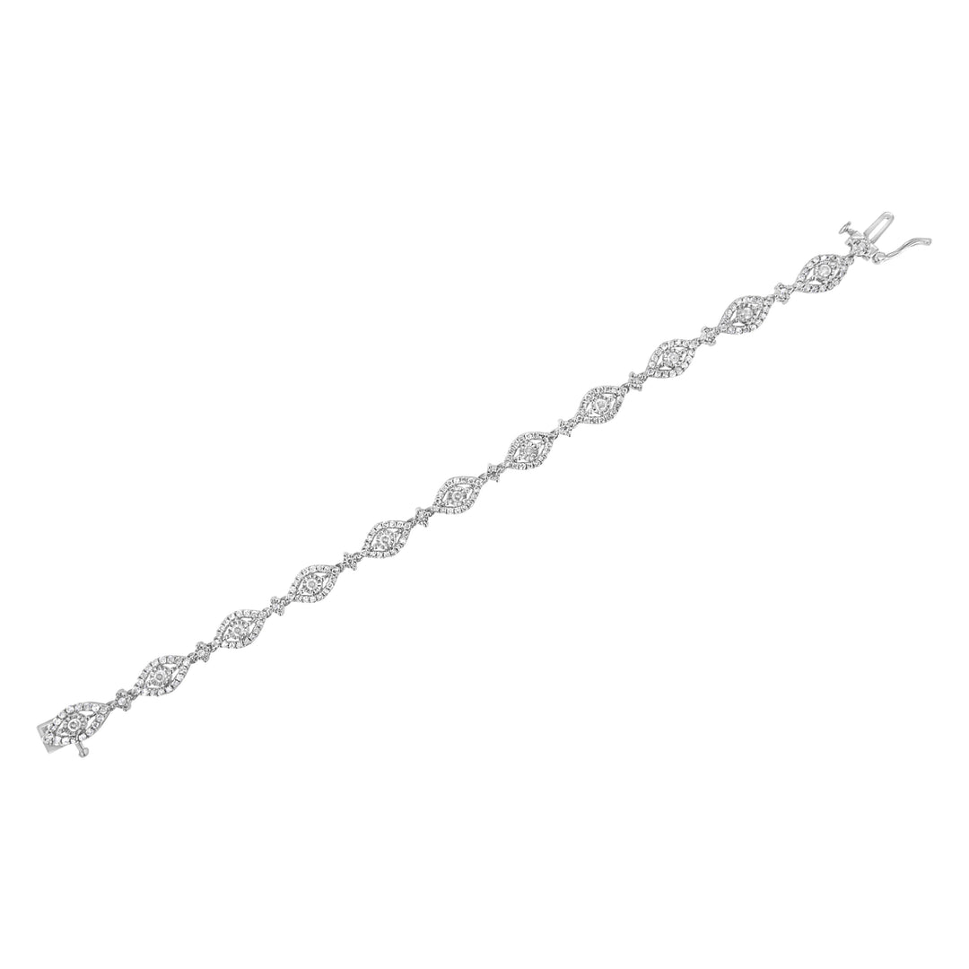 Pulsera de eslabones tipo bisel y pera de plata de ley .925 con diamantes de 2 1/2 quilates (color I-J, claridad I2-I3) - 7.5"