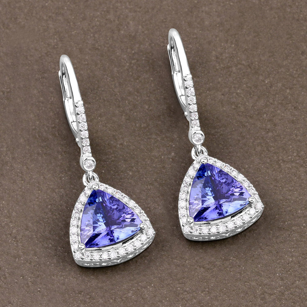 Pendientes de oro blanco de 14K con tanzanita genuina de 4,61 quilates y diamantes blancos