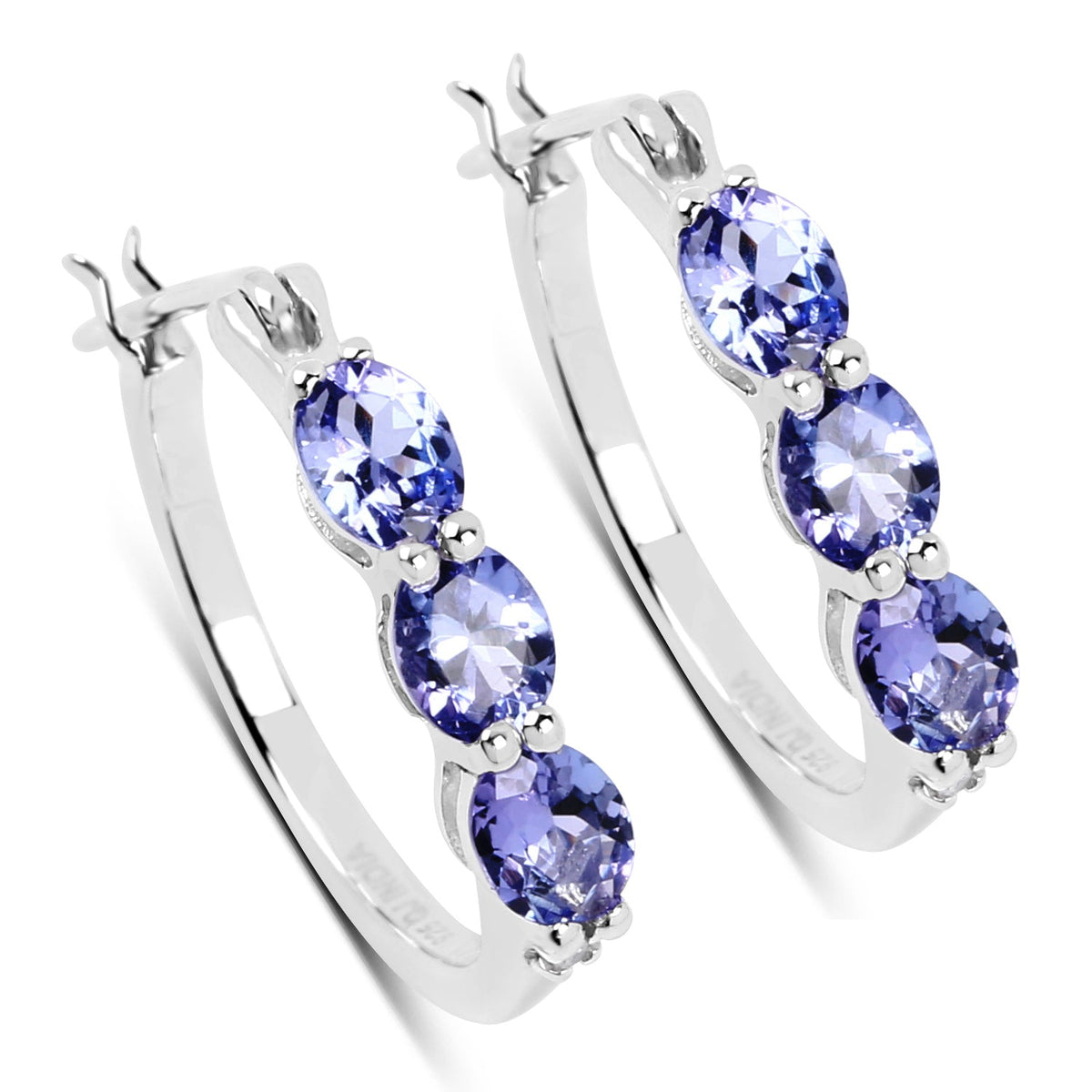 Pendientes de plata de ley .925 con tanzanita auténtica de 1.99 quilates y diamantes blancos