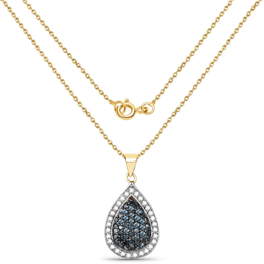 14K Yellow Gold Plated 0.81 Carat Genuine Blue Diamond and White Diamond .925 Sterling Silver Pendant