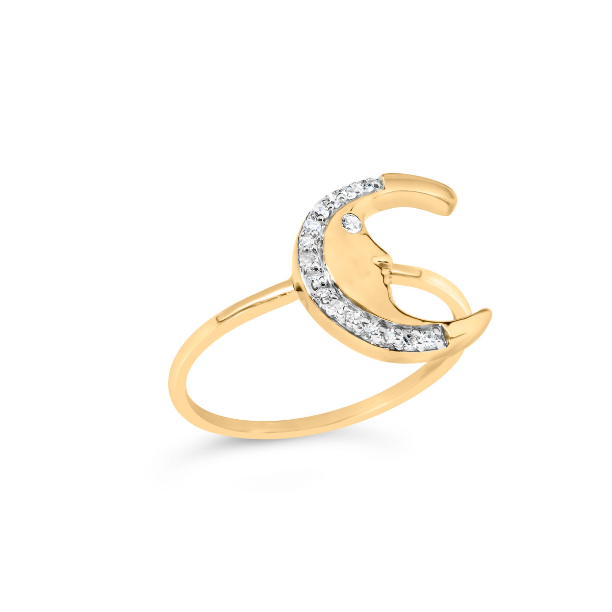 Anillo de luna creciente de oro amarillo de 10K con diamante de 0,10 Cttw (color I-J, claridad I1-I2) - Talla 6