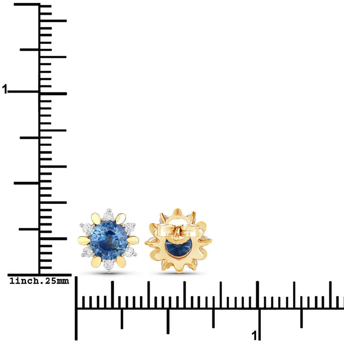 Pendientes de oro amarillo de 14 quilates con zafiro azul genuino de 1,87 quilates y diamantes blancos