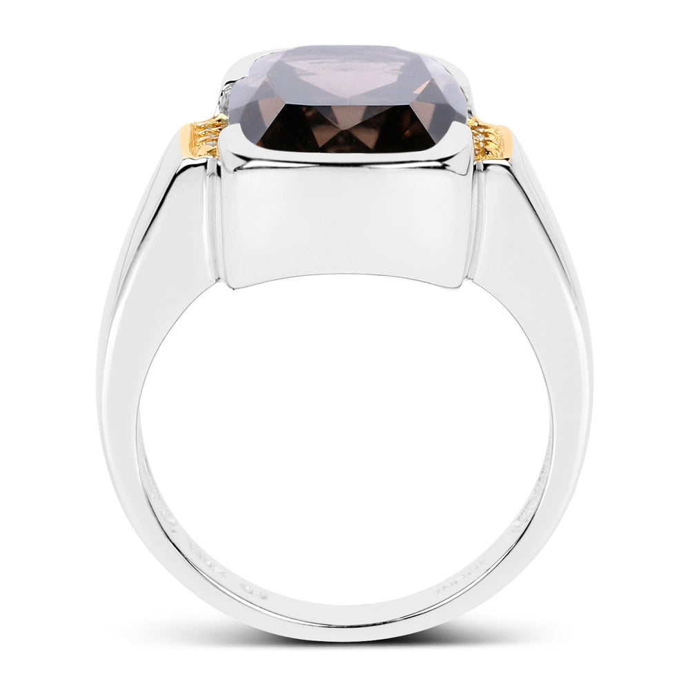 Two Tone Plated 5.51 Carat Genuine Smoky Quartz and White Topaz .925 Sterling Silver Ring