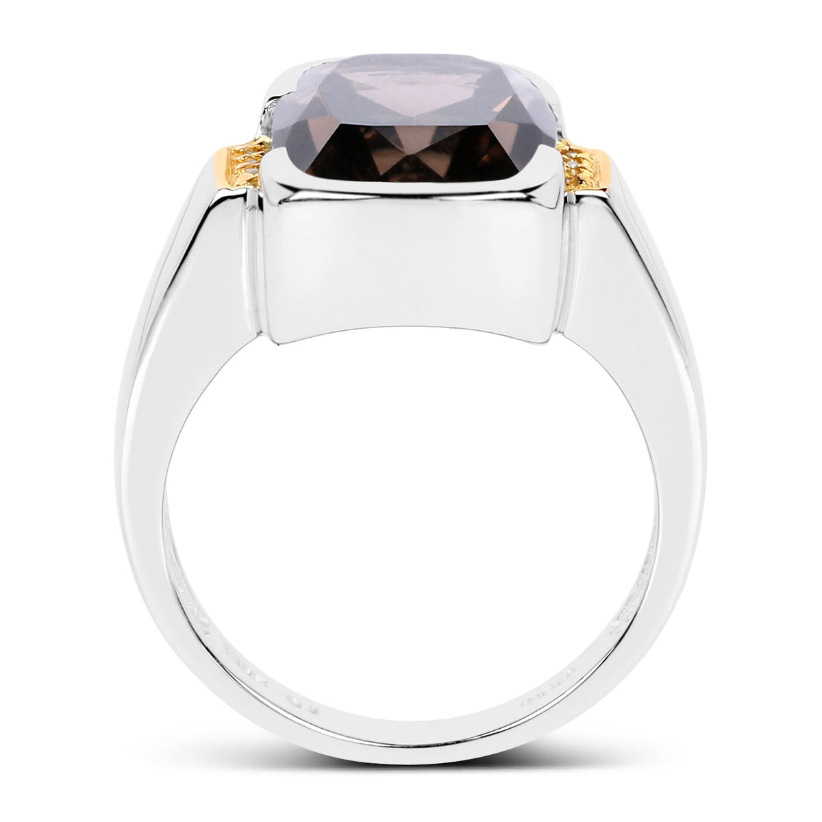 Anillo de plata de ley .925 con cuarzo ahumado genuino de 5,51 quilates y topacio blanco, chapado en dos tonos