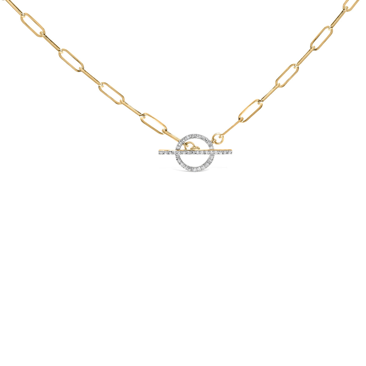 Collar de oro amarillo de 14 K con eslabones tipo clip, diamante de 1/4 qt (color I-J, claridad I1-I2) y cierre de palanca, 45,72 cm