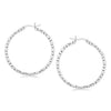 Sterling Silver Rhodium Plated Woven Style Polished Hoop Earrings