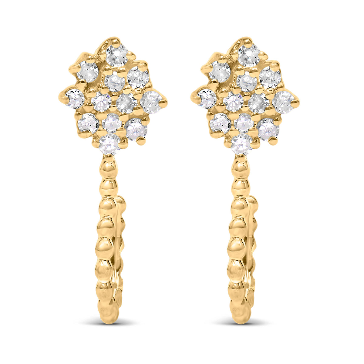Pendientes de aro con racimo floral y abalorios de diamantes de 1/10 Cttw (color H-I, claridad I1-I2) de plata de ley .925 chapada en oro amarillo de 14K