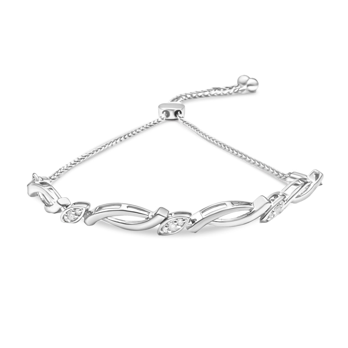 Pulsera de bolo con eslabones giratorios alternos de plata de ley .925 bañada en oro rosa de 14K con diamante de 1/10 Cttw (color I-J, claridad I2-I3) - Ajustable de 6" a 9"