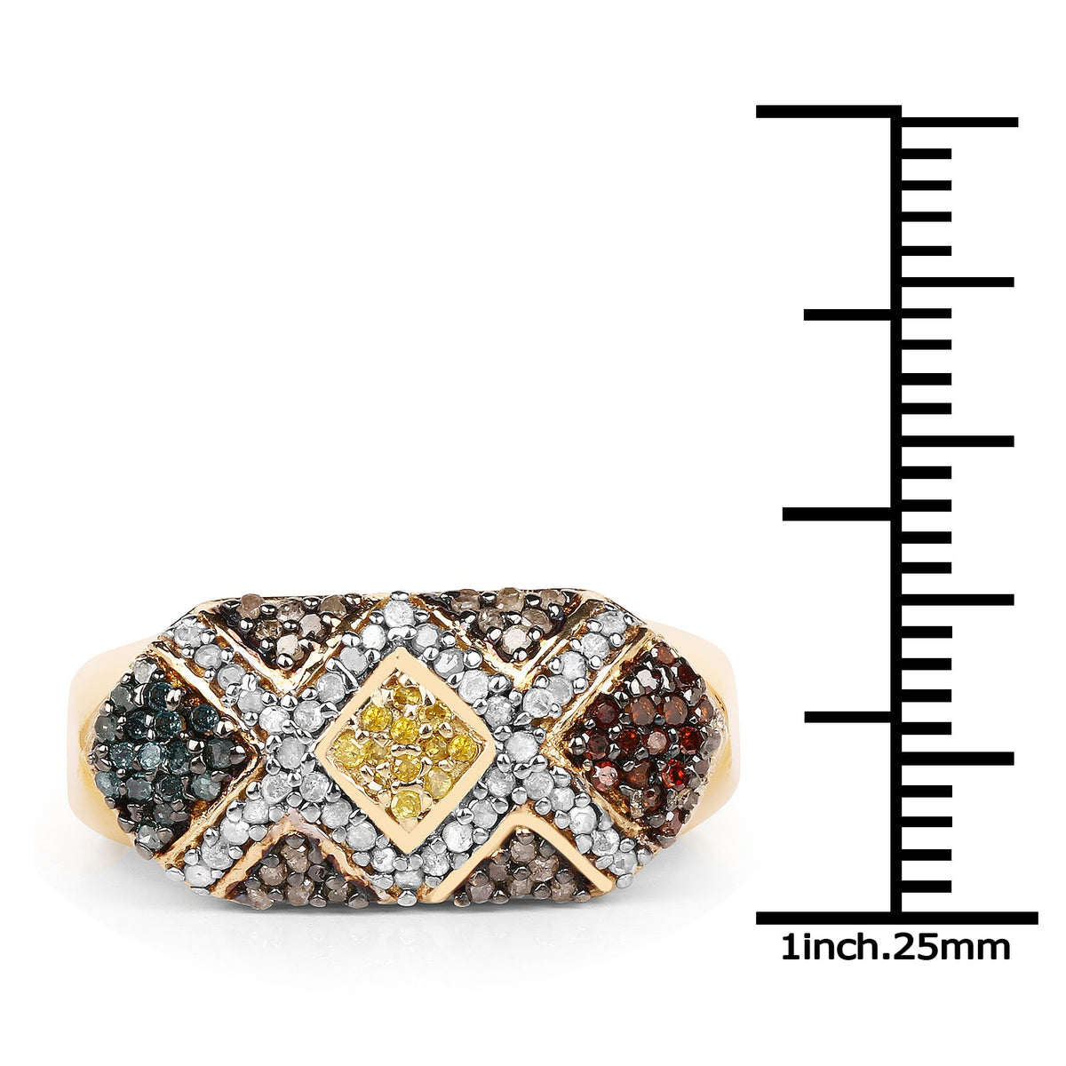 Anillo de plata de ley .925 chapado en oro amarillo de 14 quilates con diamantes múltiples genuinos de 0.61 quilates