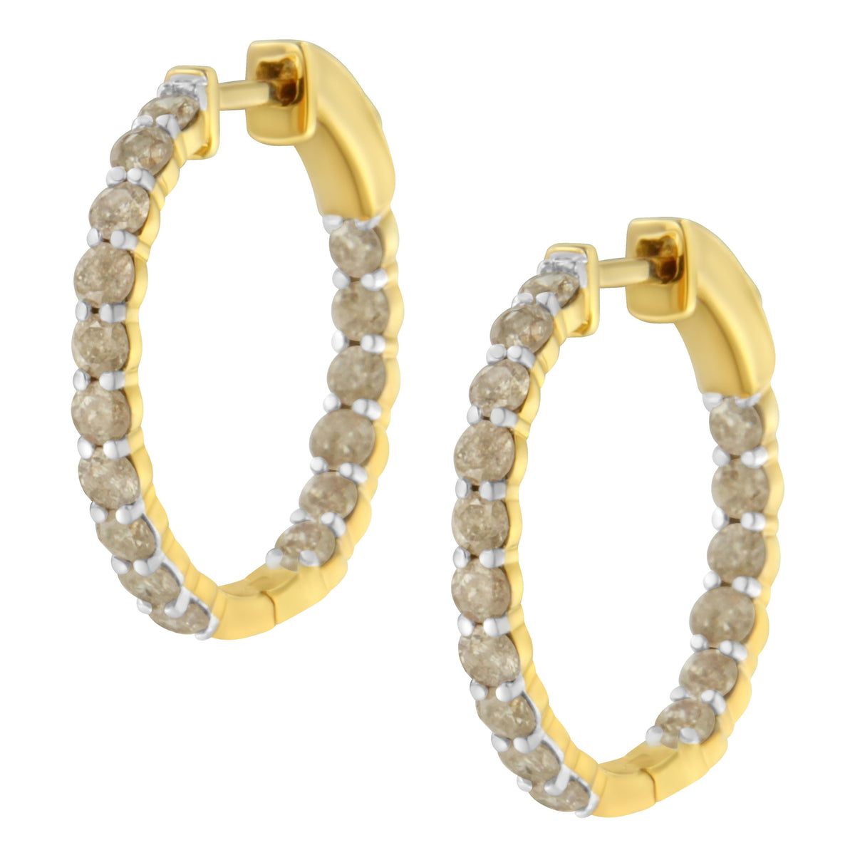 Pendientes de aro de oro amarillo de 10 quilates chapados en plata de ley con diamantes (2 ct. p.t., color K-L, claridad I2-I3)