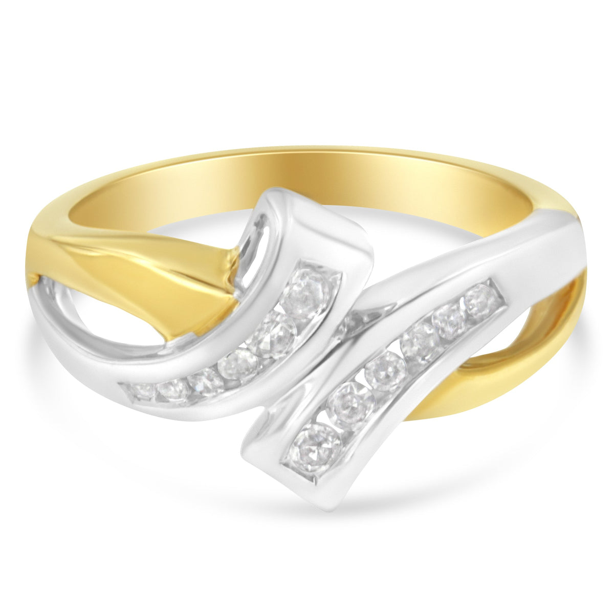 Anillo de desvío con diamantes de 10K bicolores engastados en carril (1/4 quilates en total, color I-J, claridad I2)