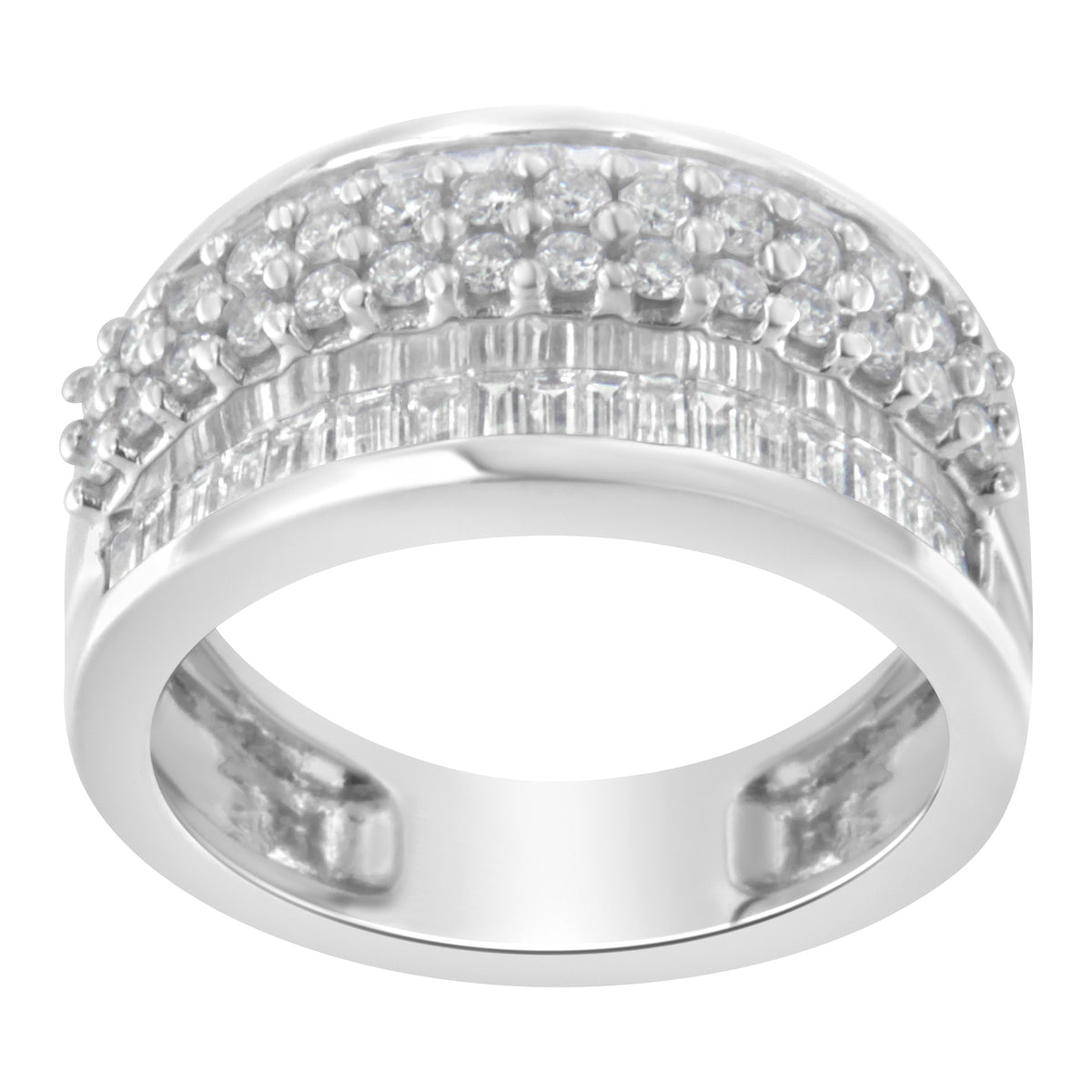 Anillo de oro blanco de 14K con diamantes redondos y baguette (1 1/2 Cttw, color F-G, claridad SI1-SI2) - Talla 6-3/4