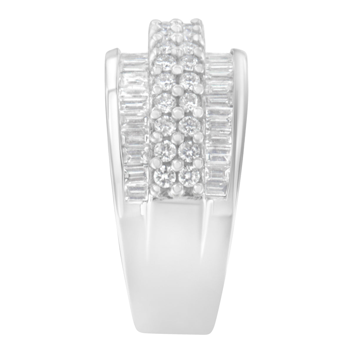 Anillo de oro blanco de 14K con diamantes redondos y baguette (1 1/2 Cttw, color F-G, claridad SI1-SI2) - Talla 6-3/4
