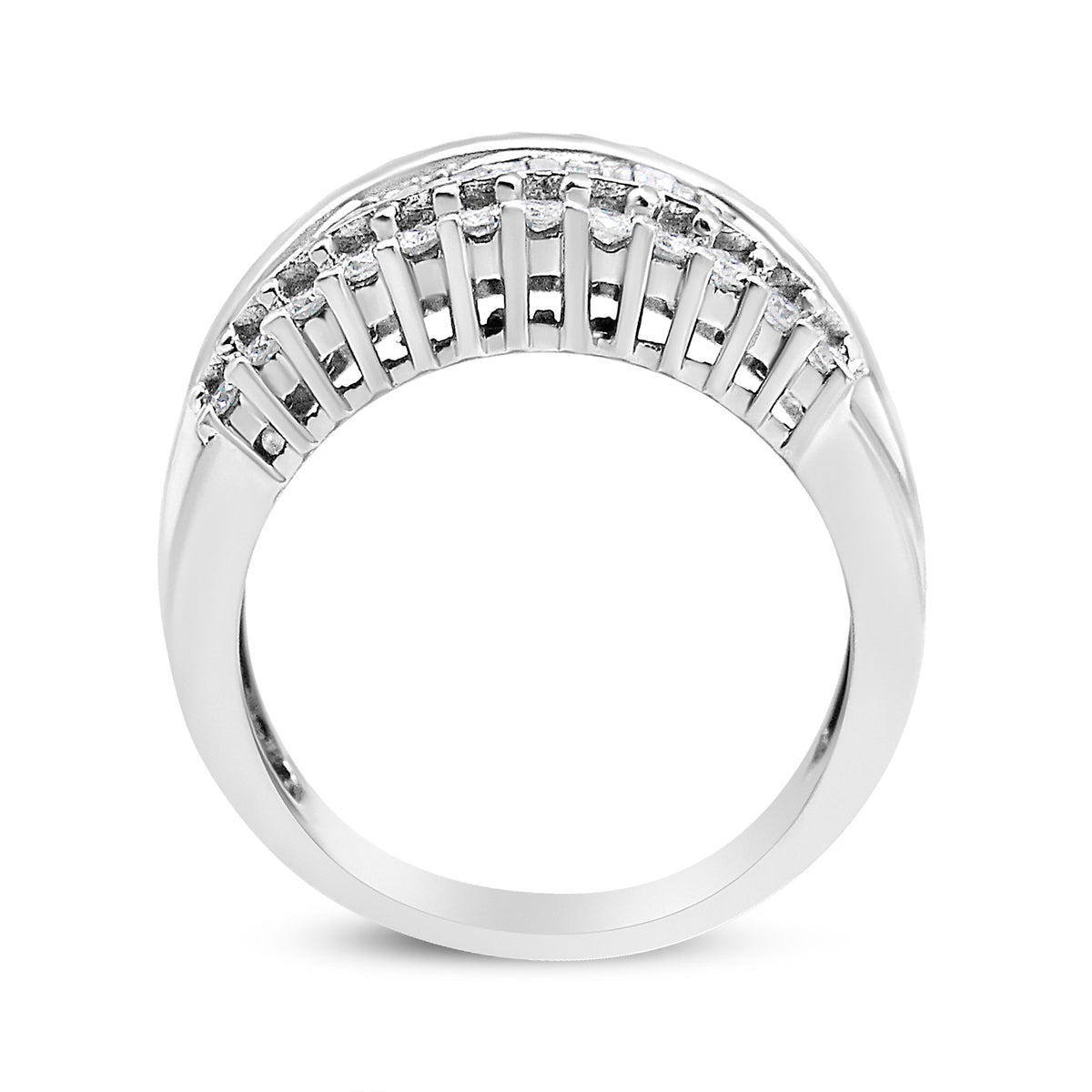 Anillo de banda moderno de oro blanco de 14 quilates con diamantes redondos y talla baguette de 1,00 quilates en total (color H-I, claridad SI2-I1) - Talla 7