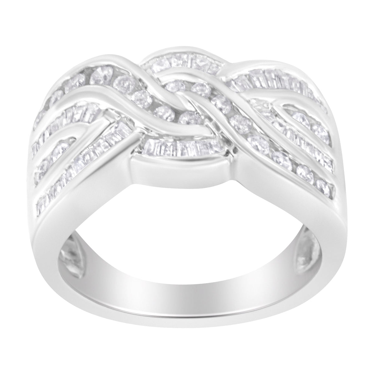 Anillo de diamante de oro blanco de 10K con diseño de bypass (1 Cttw, color H-I, claridad I1-I2) - Talla 6-3/4