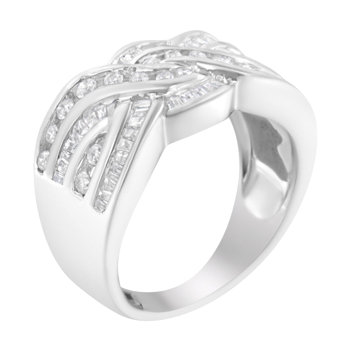 Anillo de diamante de oro blanco de 10K con diseño de bypass (1 Cttw, color H-I, claridad I1-I2) - Talla 6-3/4