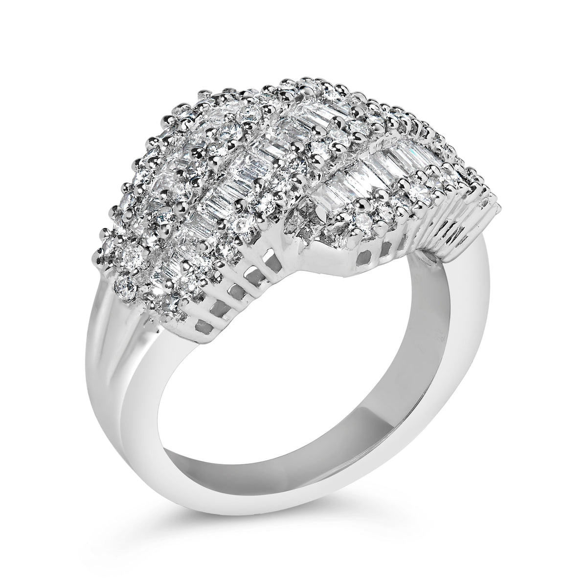Anillo de cóctel de oro blanco de 14 quilates con diamantes (1 3/4 Cttw, color H-I, claridad SI2-I1) - Talla 6-1/2