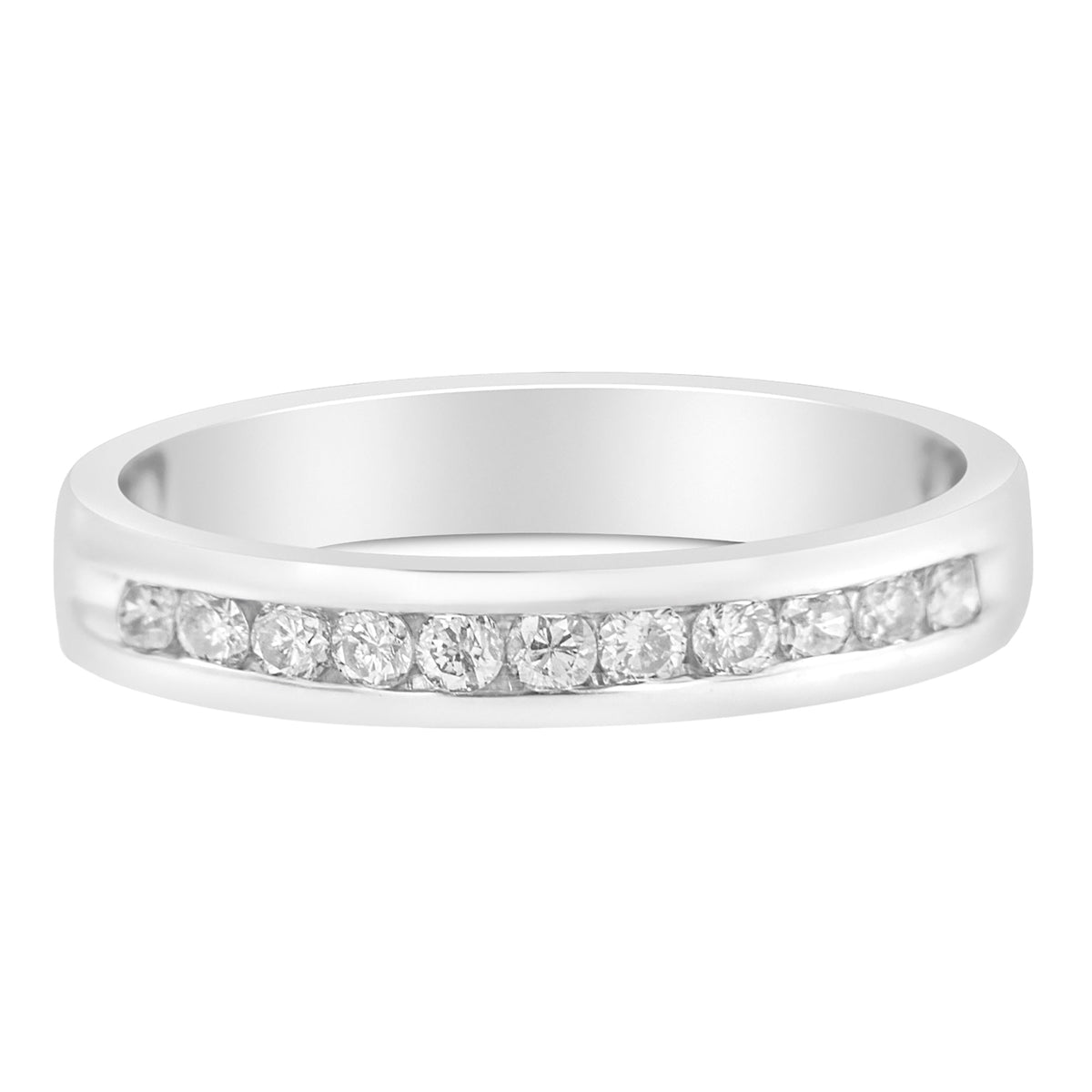 Anillo de boda clásico de oro blanco de 18 K, 1/4 Cttw, con diamantes redondos talla brillante engastados en canal, 11 piedras (color E-F, claridad I1-I2) - Talla 5