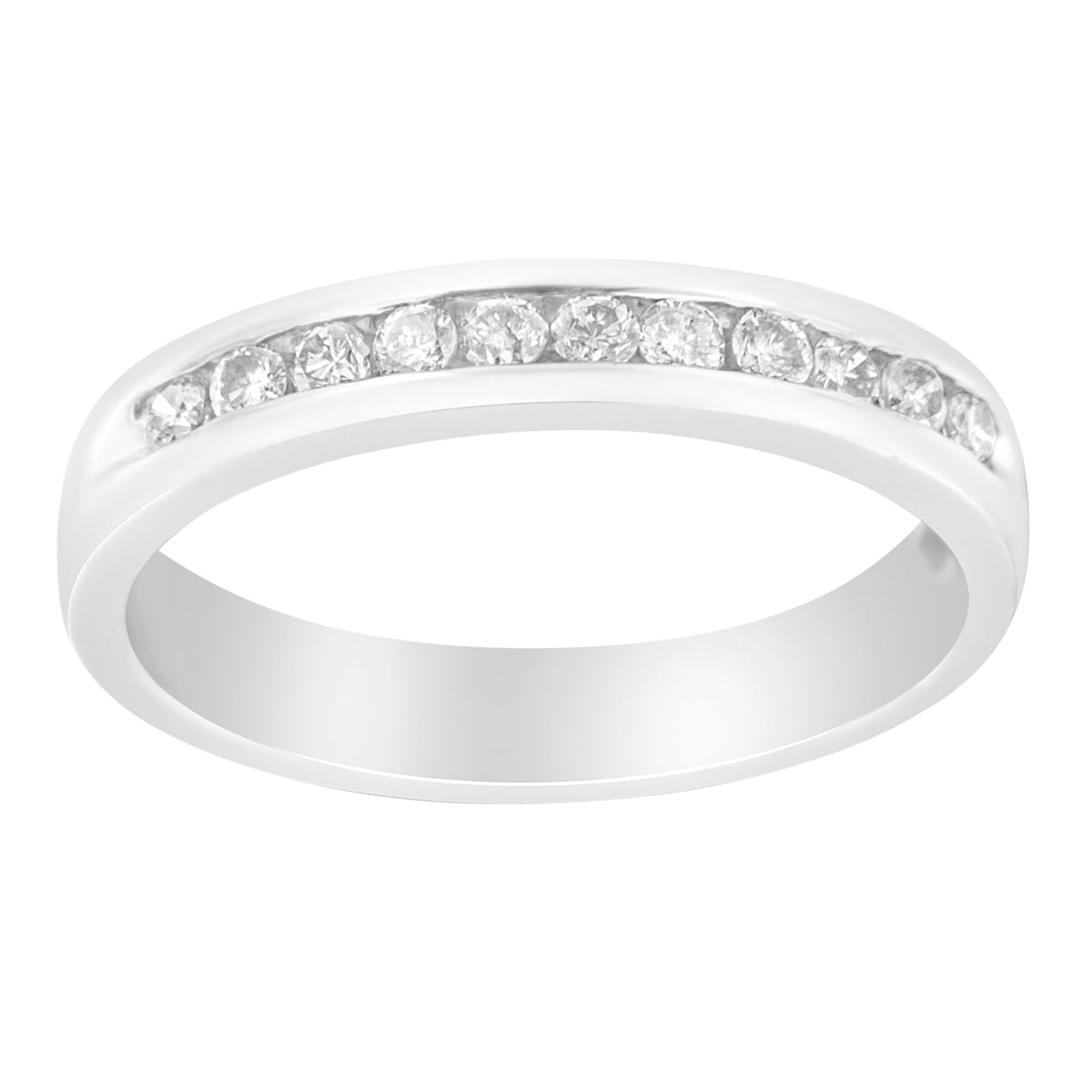 Anillo de boda clásico de oro blanco de 18 K, 1/4 Cttw, con diamantes redondos talla brillante engastados en canal, 11 piedras (color E-F, claridad I1-I2) - Talla 5
