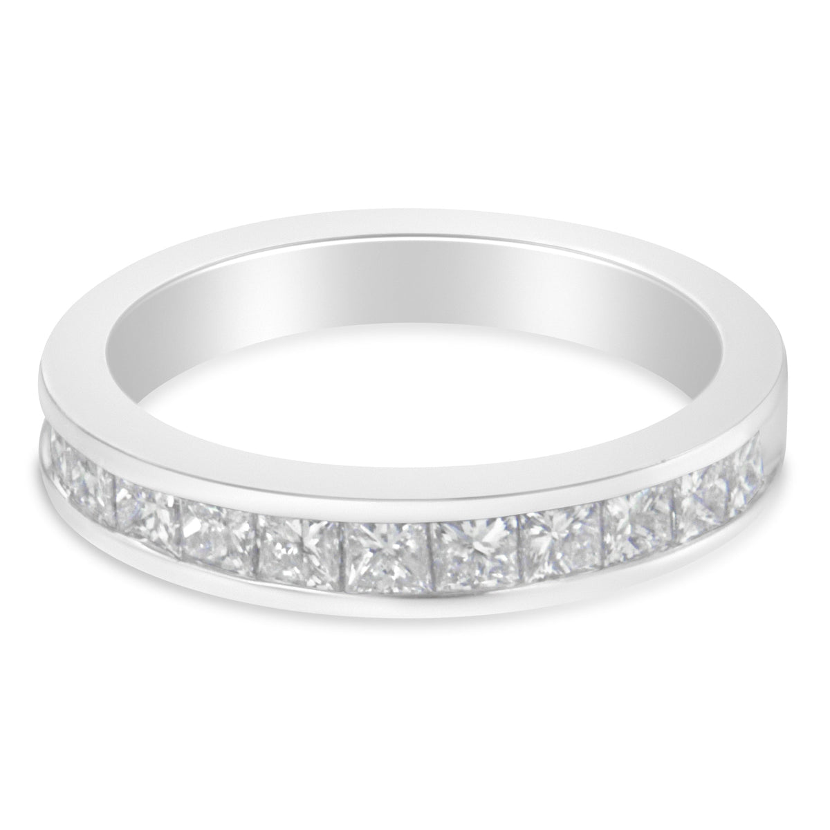 Anillo de banda de oro blanco de 18 quilates con diamantes talla princesa para mujer (1 quilate total, color G-H, claridad SI1-SI2) - Talla 6