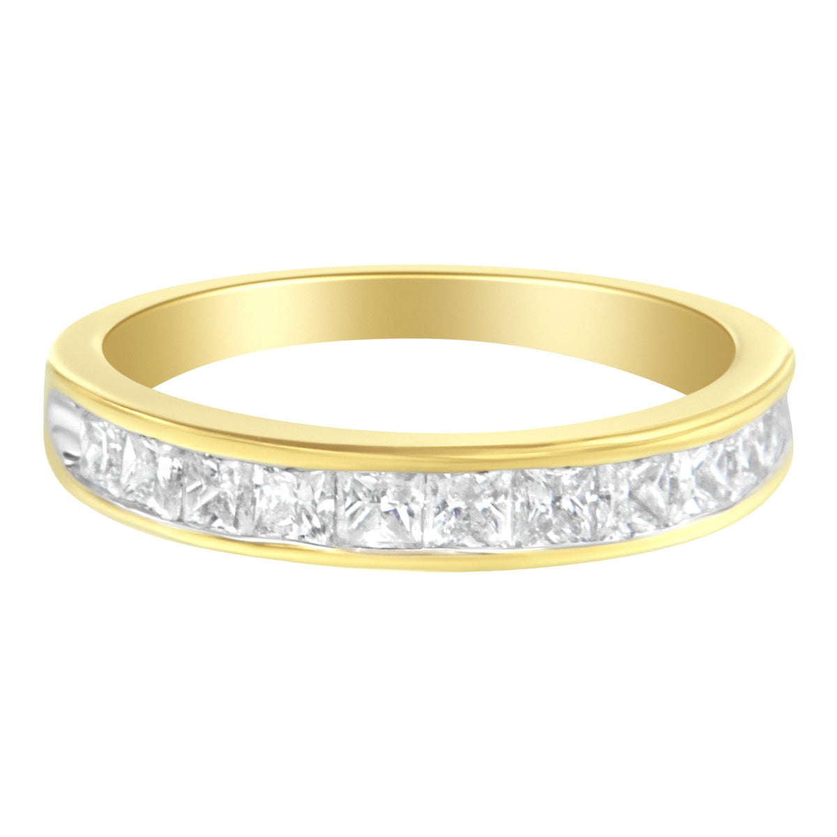 Anillo de banda con canal de diamantes en oro amarillo de 14 kt (1 cttw, color H-I, claridad SI2-I1)