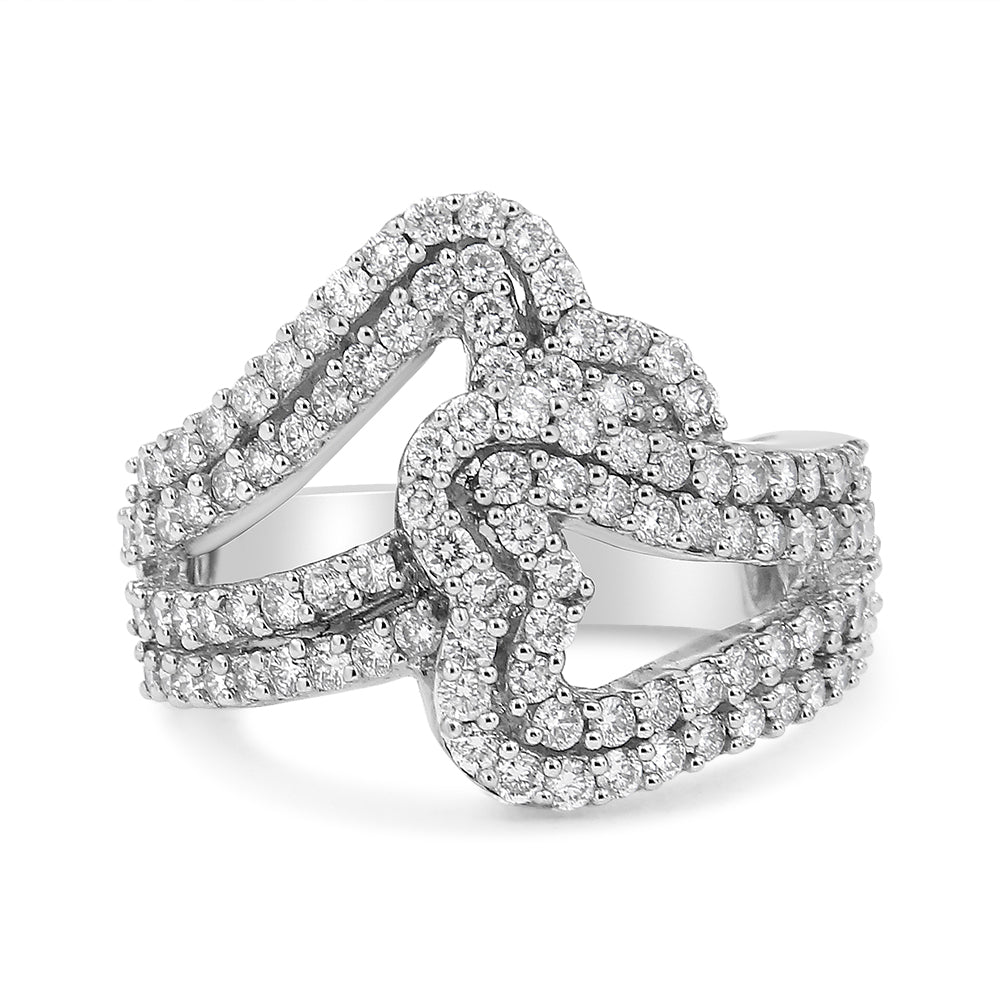 Anillo de banda abierta doble corazón de diamante de 1,5 quilates en oro blanco de 14 quilates (color H-I, claridad VS1-VS2) - Talla 7