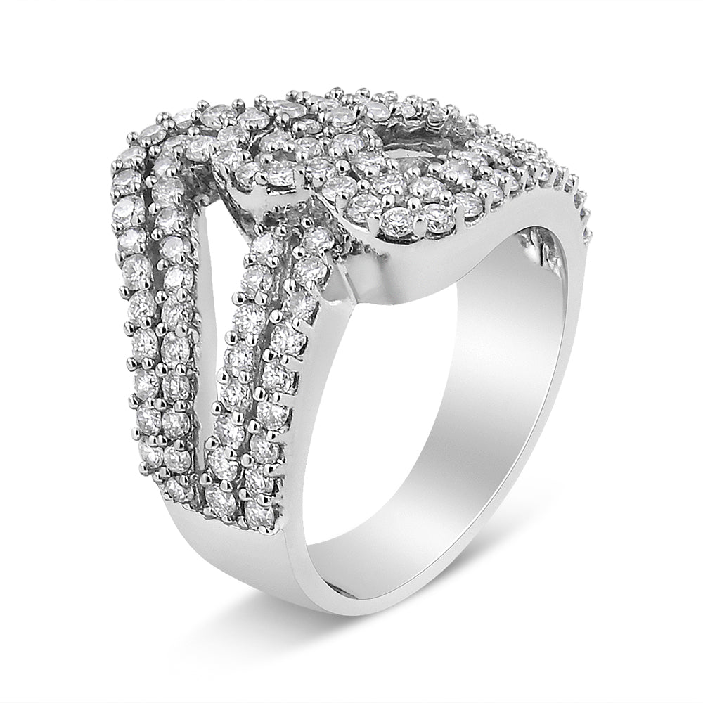 Anillo de banda abierta doble corazón de diamante de 1,5 quilates en oro blanco de 14 quilates (color H-I, claridad VS1-VS2) - Talla 7