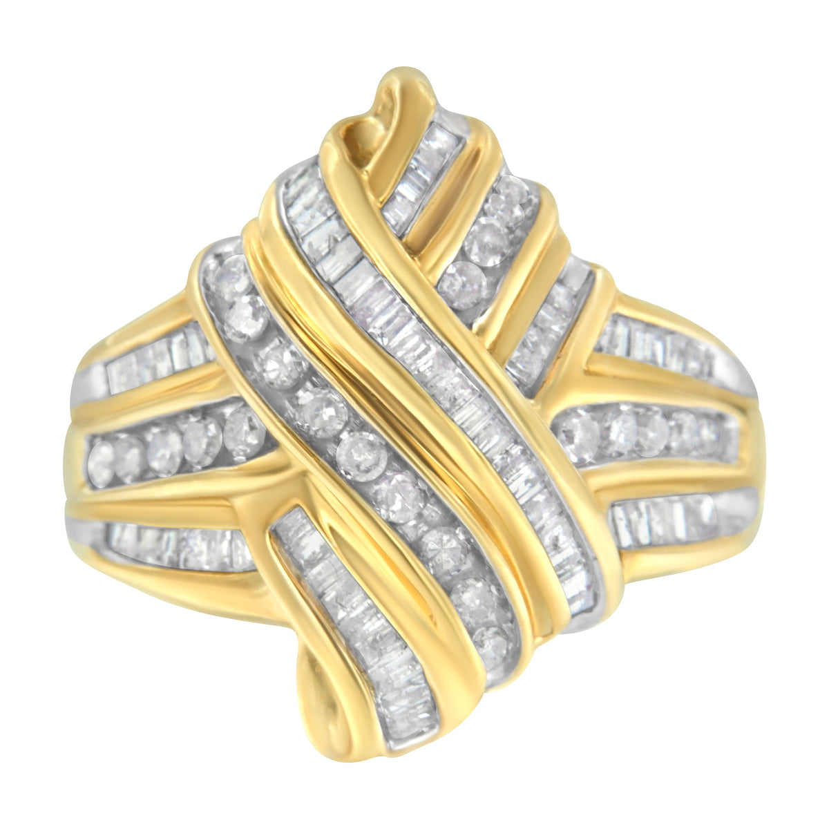 Anillo de derivación de diamantes de oro amarillo de 10 quilates (1,0 quilates en total, color H-I, claridad I2-I3)