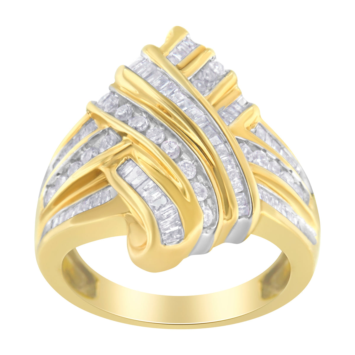 Anillo de derivación de diamantes de oro amarillo de 10 quilates (1,0 quilates en total, color H-I, claridad I2-I3)
