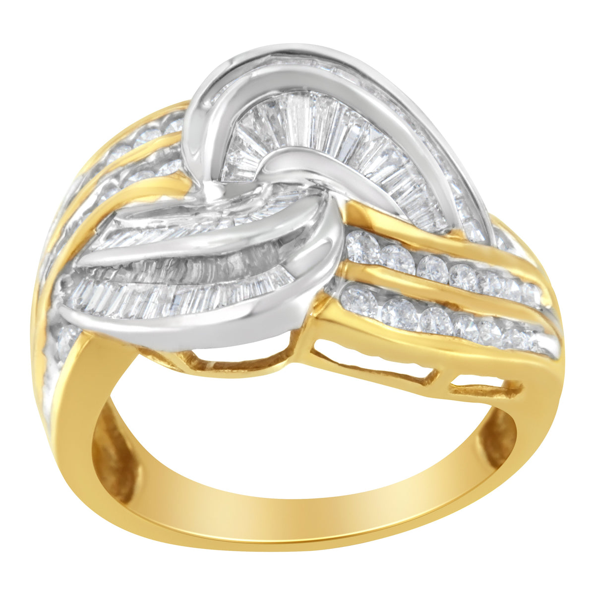 Anillo de oro de 10 quilates bicolor con diamantes y banda abierta (1 quilate total, color H-I, claridad SI1-SI2)