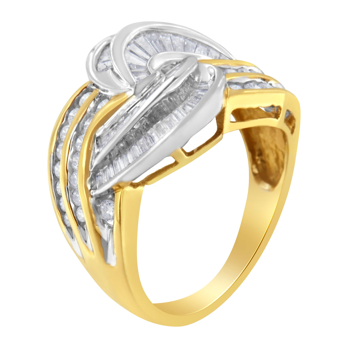 Anillo de oro de 10 quilates bicolor con diamantes y banda abierta (1 quilate total, color H-I, claridad SI1-SI2)