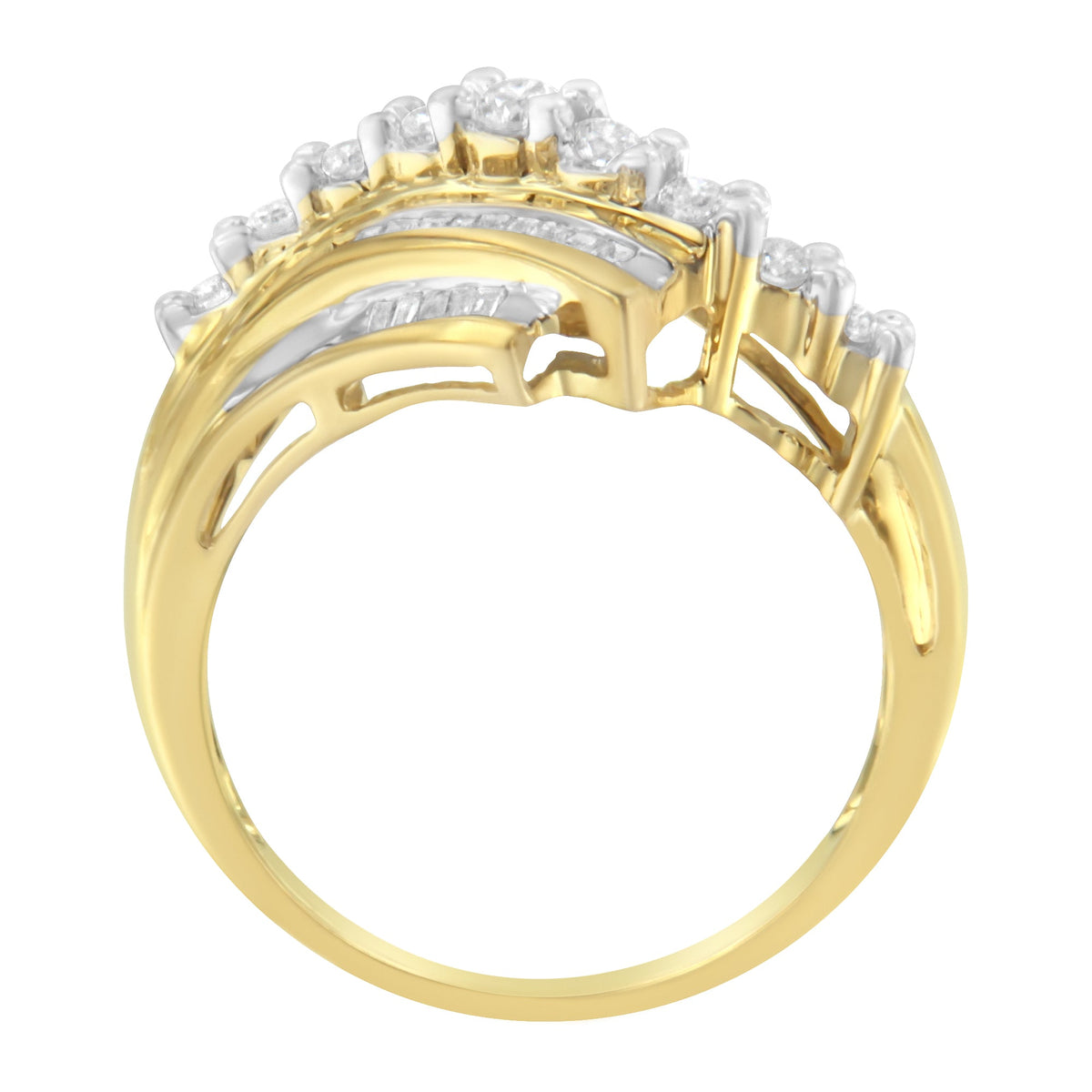 Anillo de oro amarillo de 10K con diamantes redondos y de talla baguette (1/2 qt, color I-J, claridad I1-I2) - Talla 7