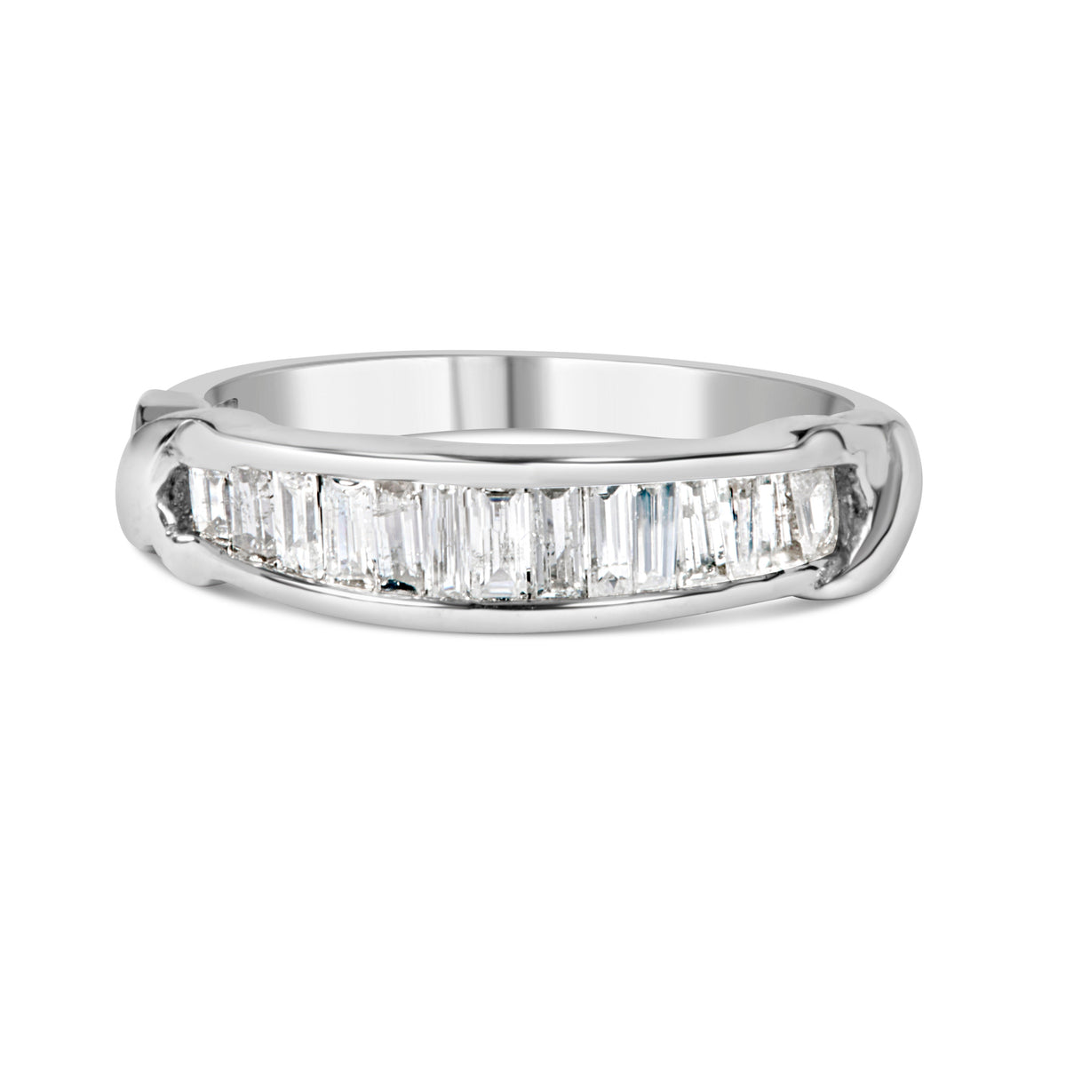 Anillo de boda de plata de ley .925 con diamantes talla baguette de 1/2 ct en engaste de canal en forma de X (color H-I, claridad I1-I2) - Talla 6-1/2