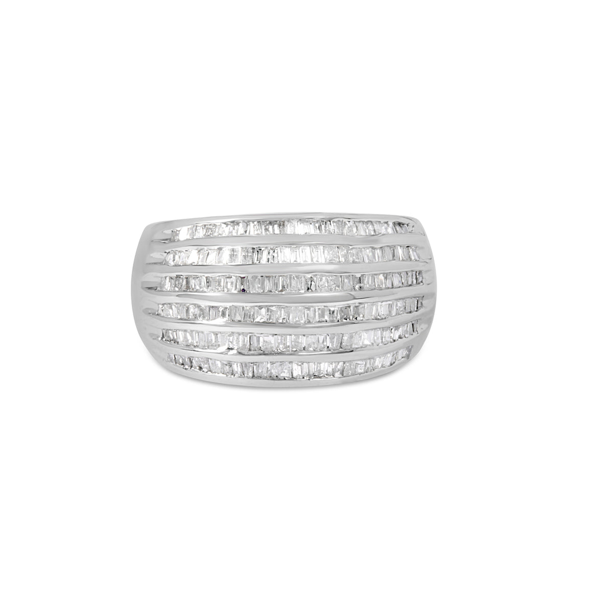 Anillo de cóctel de moda abovedado cónico con 6 hileras de diamantes talla baguette de 1,0 Cttw en plata de ley .925 (color H-I, claridad I2-I3) - Talla 6-1/2