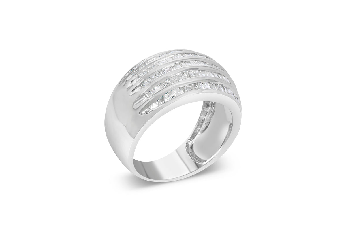 Anillo de cóctel de moda abovedado cónico con 6 hileras de diamantes talla baguette de 1,0 Cttw en plata de ley .925 (color H-I, claridad I2-I3) - Talla 6-1/2
