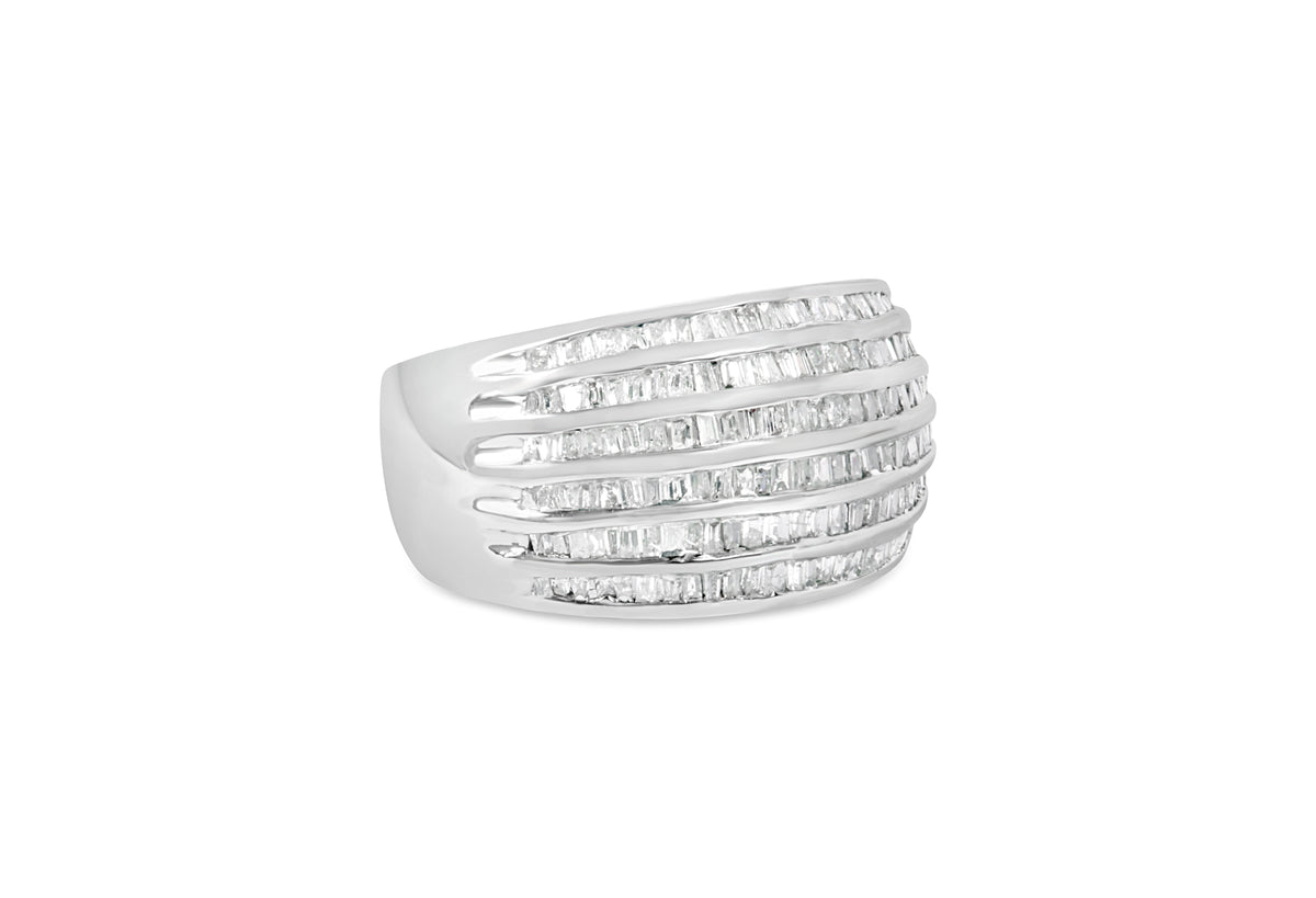 Anillo de cóctel de moda abovedado cónico con 6 hileras de diamantes talla baguette de 1,0 Cttw en plata de ley .925 (color H-I, claridad I2-I3) - Talla 6-1/2