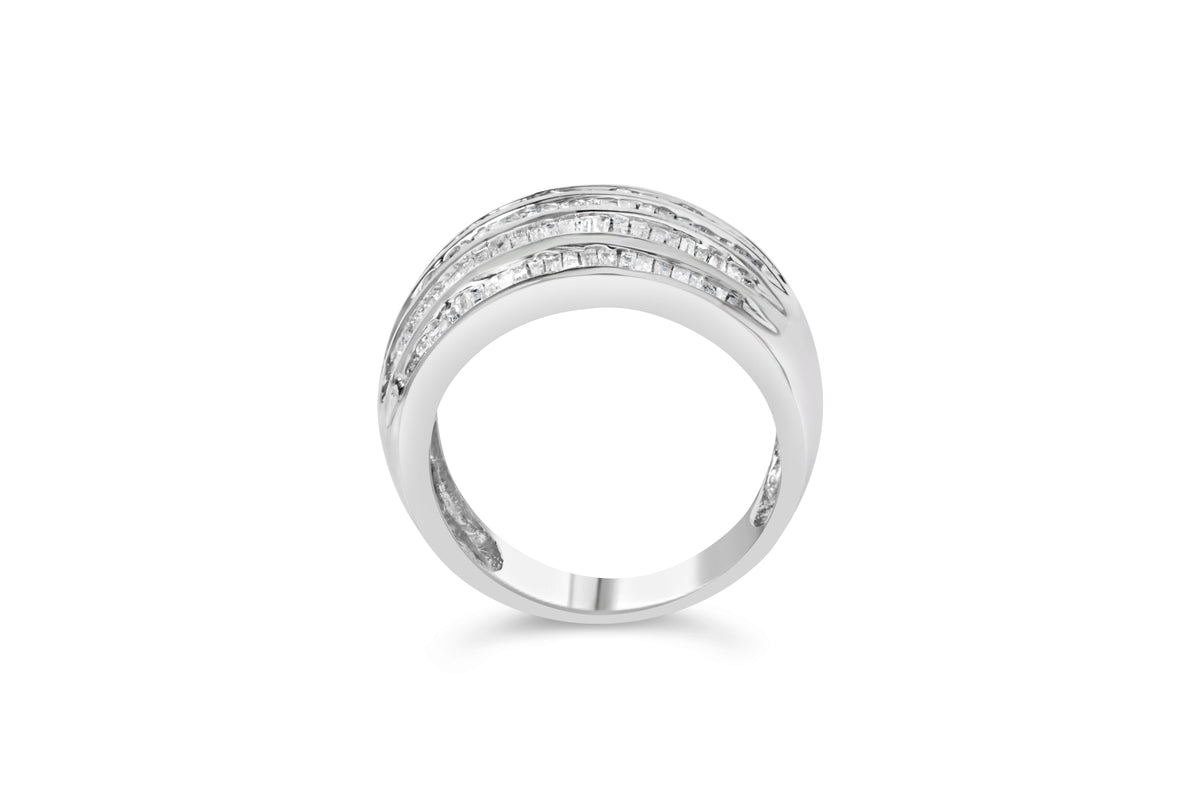 Anillo de cóctel de moda abovedado cónico con 6 hileras de diamantes talla baguette de 1,0 Cttw en plata de ley .925 (color H-I, claridad I2-I3) - Talla 6-1/2