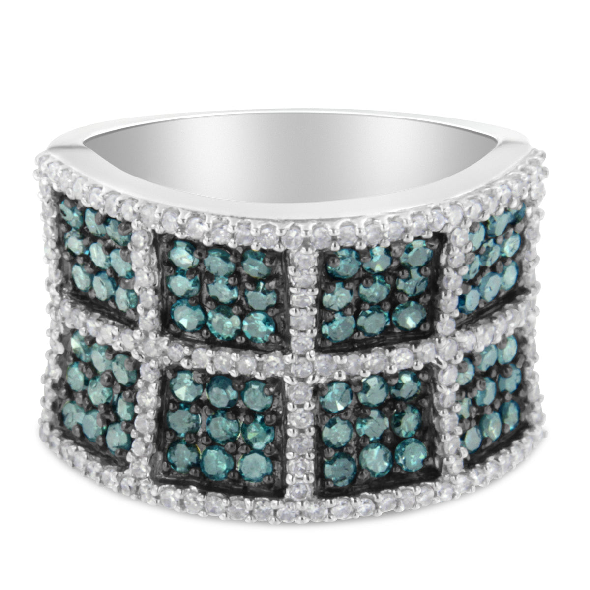 Anillo de cóctel de oro blanco de 14 quilates con diamantes blancos y azules tratados (1 1/2 Cttw, color H-I, claridad I1-I2) - Talla 6