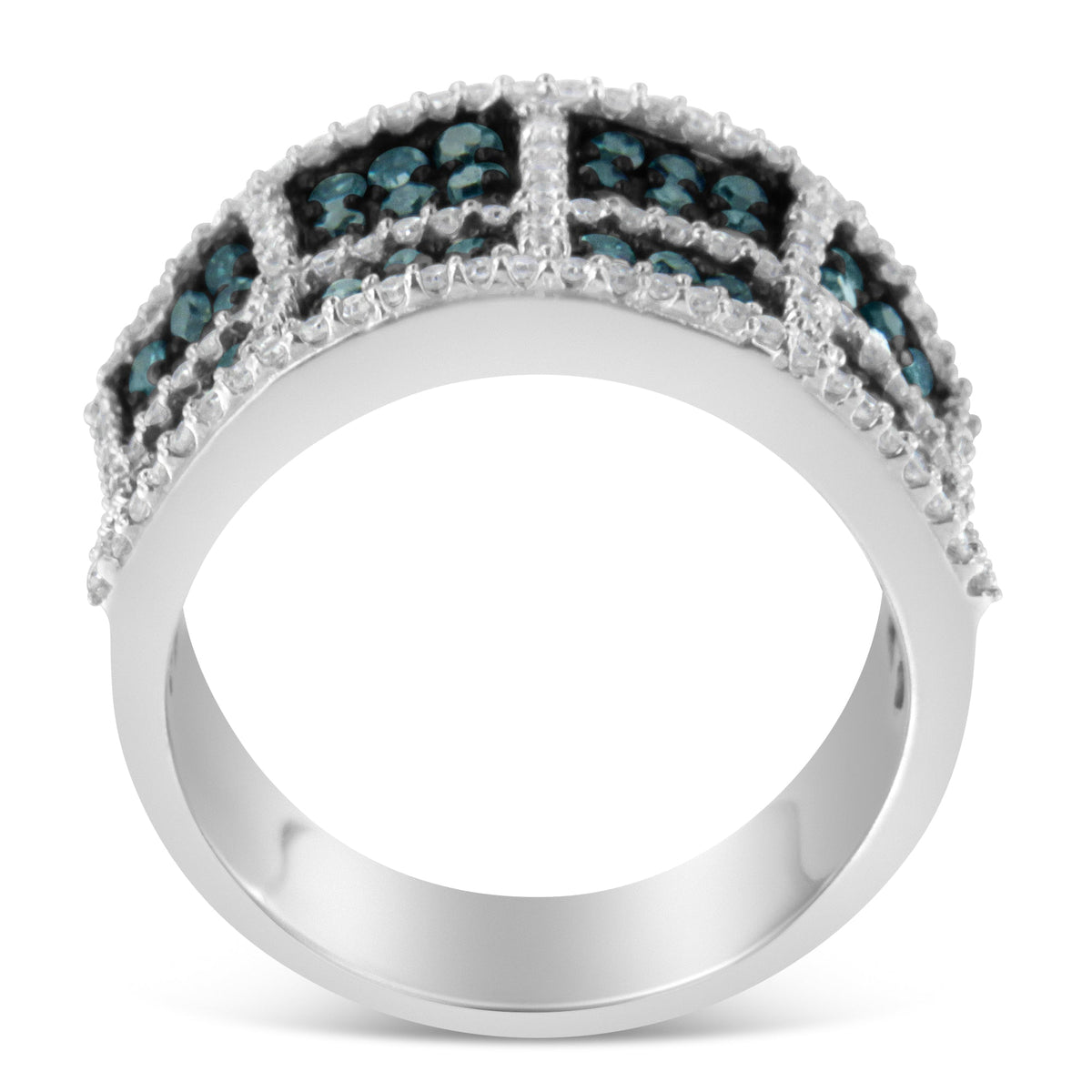 Anillo de cóctel de oro blanco de 14 quilates con diamantes blancos y azules tratados (1 1/2 Cttw, color H-I, claridad I1-I2) - Talla 6