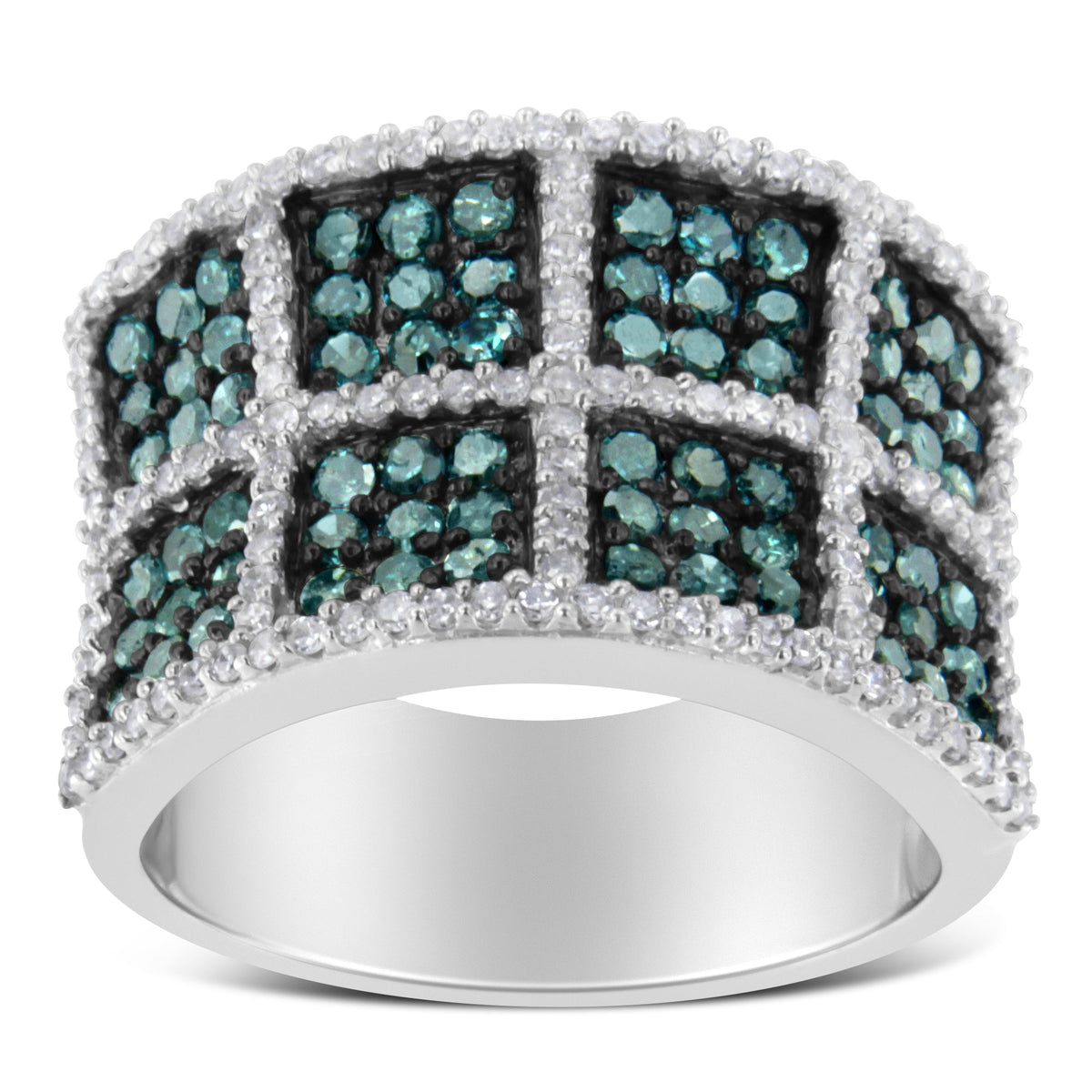Anillo de cóctel de oro blanco de 14 quilates con diamantes blancos y azules tratados (1 1/2 Cttw, color H-I, claridad I1-I2) - Talla 6